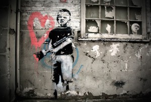 Lot 259 Banksy, Heart Boy (in situ)